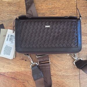 Elegant Brown Woven Leather Belt Bag